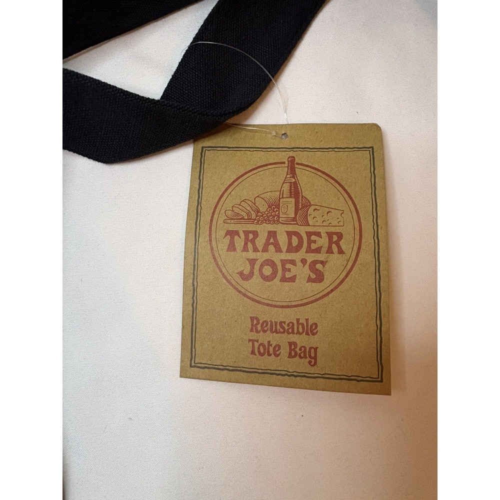 Trader Joe's Large Classic Canvas Reusable Tote Bag White & Navy 20x14x6 - Picture 3 of 7